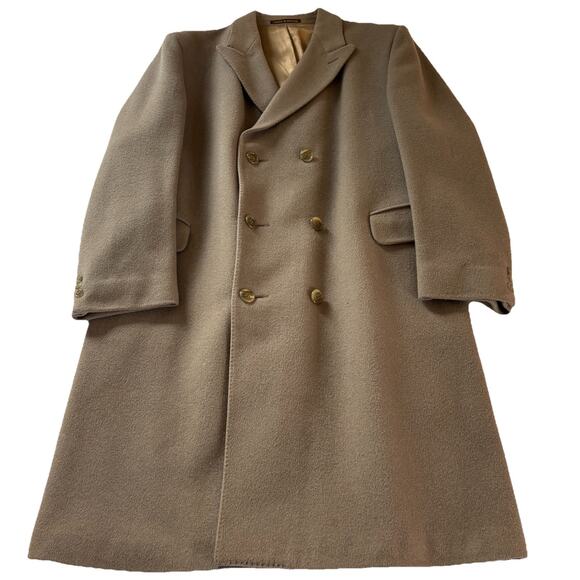 Vtg Jonathan Perth Cashmere Blend Tan Double Breasted Trench Overcoat Chest 46 - Picture 1 of 16